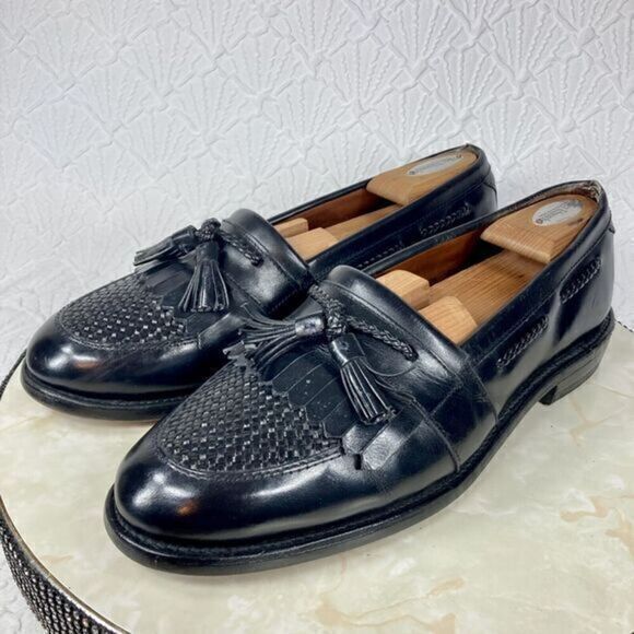 Allen Edmonds Shoes Mens Size 10.5 Black Leather Basket Weave Tassel Loafers - Picture 5 of 14